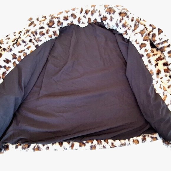 La Miel Leopard Print Faux Fur Mob Wife Plushy Lined Jacket Oversized Small - Picture 3 of 8
